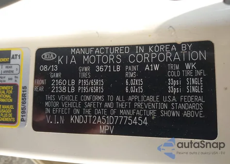 2013 Kia Soul из США, поврежденный, VIN KNDJT2A51D7775454